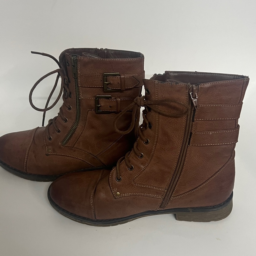 Hot Cakes Brown Moto Combat Boots Women’s Size 8.5